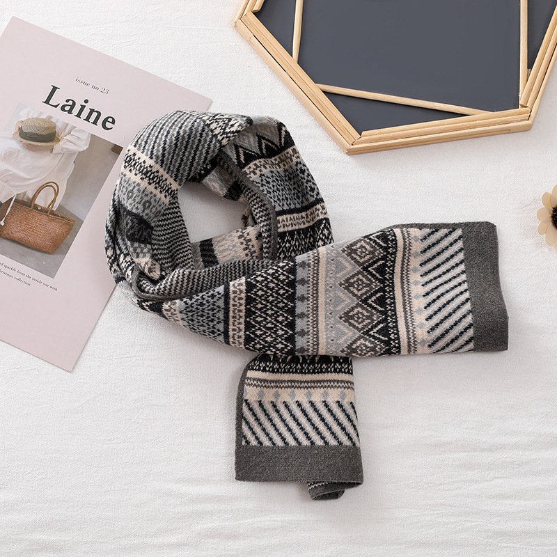 Φουλάρι από συνθετικό κασμίρι, καρό σχέδιο, χειροποίητο πλεκτό με βελονιά, ζεστό, ιαπωνο-κορεατικό γλυκό στυλ