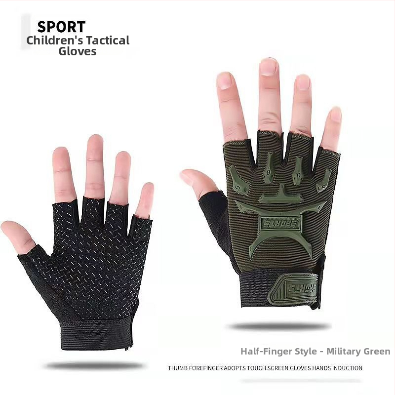 Παιδικά τακτικά γάντια με μισά δάχτυλα – Unisex, ανάγλυφα, αντιολισθητικά, αθλητικό στυλ, ηλικίες 4–15 ετών, καλοκαίρι/άνοιξη/φθινόπωρο