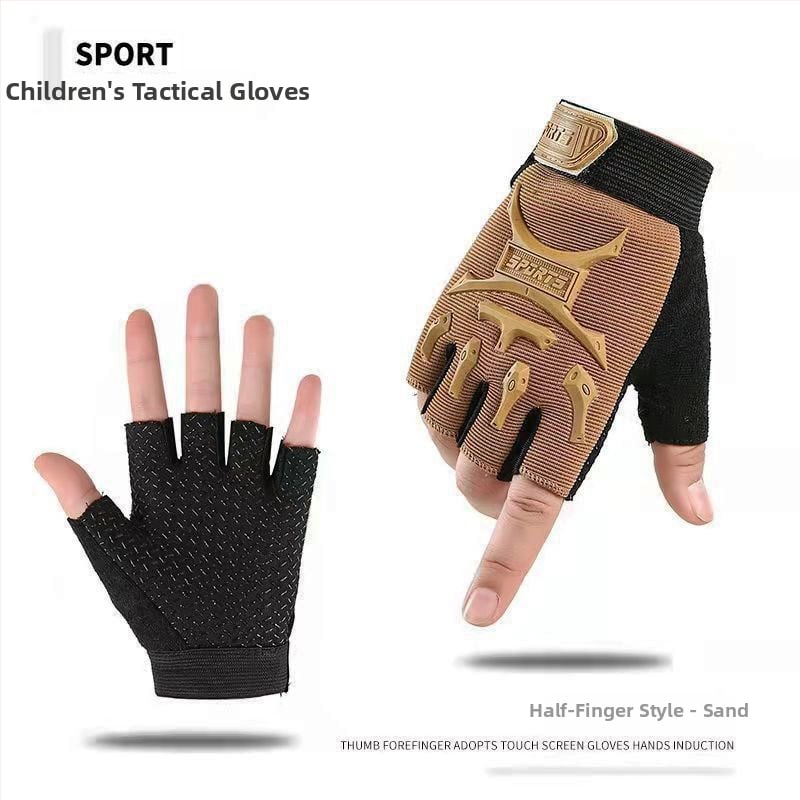 Παιδικά τακτικά γάντια με μισά δάχτυλα – Unisex, ανάγλυφα, αντιολισθητικά, αθλητικό στυλ, ηλικίες 4–15 ετών, καλοκαίρι/άνοιξη/φθινόπωρο