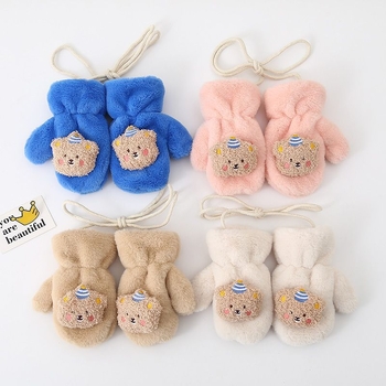 Παιδικά γάντια-μιτίνες για το χειμώνα, επενδυμένα με κασμίρ, θερμά, με μοτίβο αρκούδας, για ηλικίες 1–6 ετών