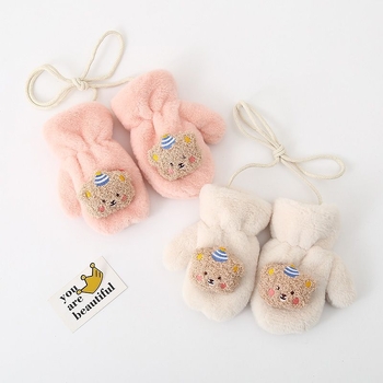 Παιδικά γάντια-μιτίνες για το χειμώνα, επενδυμένα με κασμίρ, θερμά, με μοτίβο αρκούδας, για ηλικίες 1–6 ετών