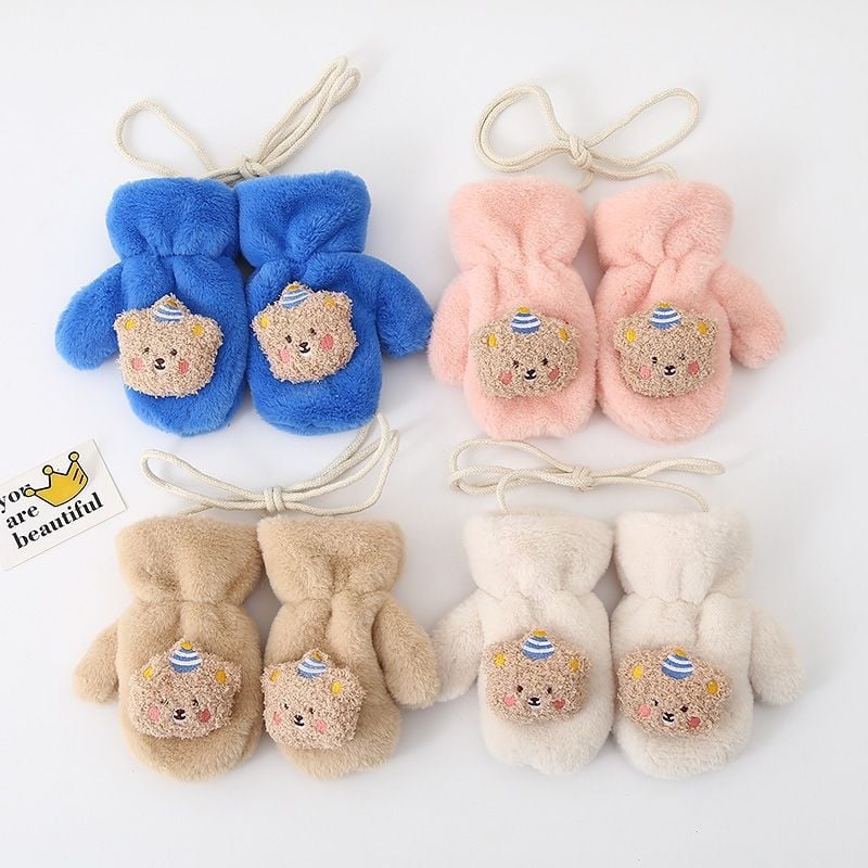 Παιδικά γάντια-μιτίνες για το χειμώνα, επενδυμένα με κασμίρ, θερμά, με μοτίβο αρκούδας, για ηλικίες 1–6 ετών