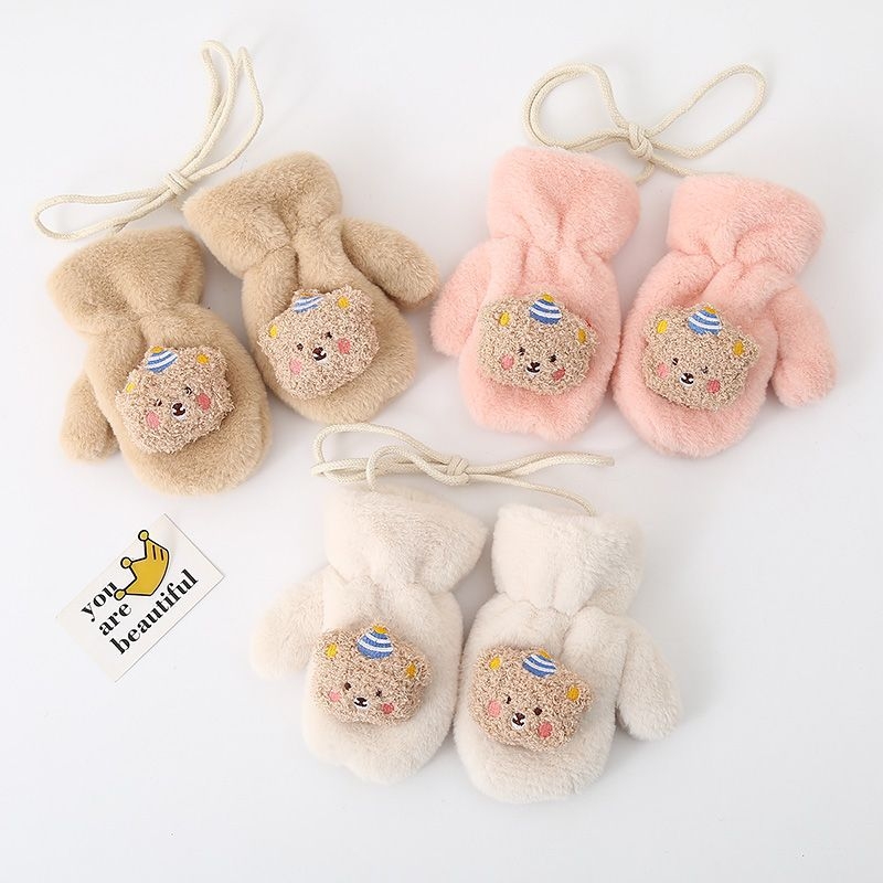 Παιδικά γάντια-μιτίνες για το χειμώνα, επενδυμένα με κασμίρ, θερμά, με μοτίβο αρκούδας, για ηλικίες 1–6 ετών