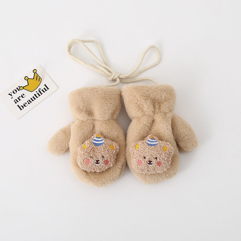 Παιδικά γάντια-μιτίνες για το χειμώνα, επενδυμένα με κασμίρ, θερμά, με μοτίβο αρκούδας, για ηλικίες 1–6 ετών