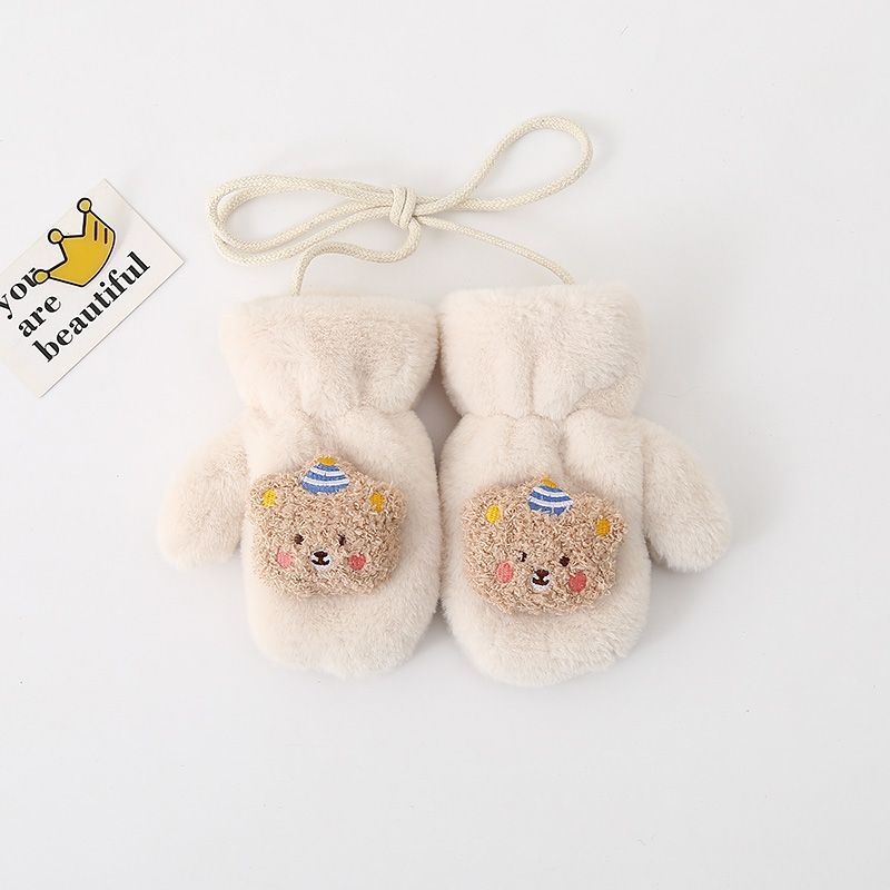 Παιδικά γάντια-μιτίνες για το χειμώνα, επενδυμένα με κασμίρ, θερμά, με μοτίβο αρκούδας, για ηλικίες 1–6 ετών