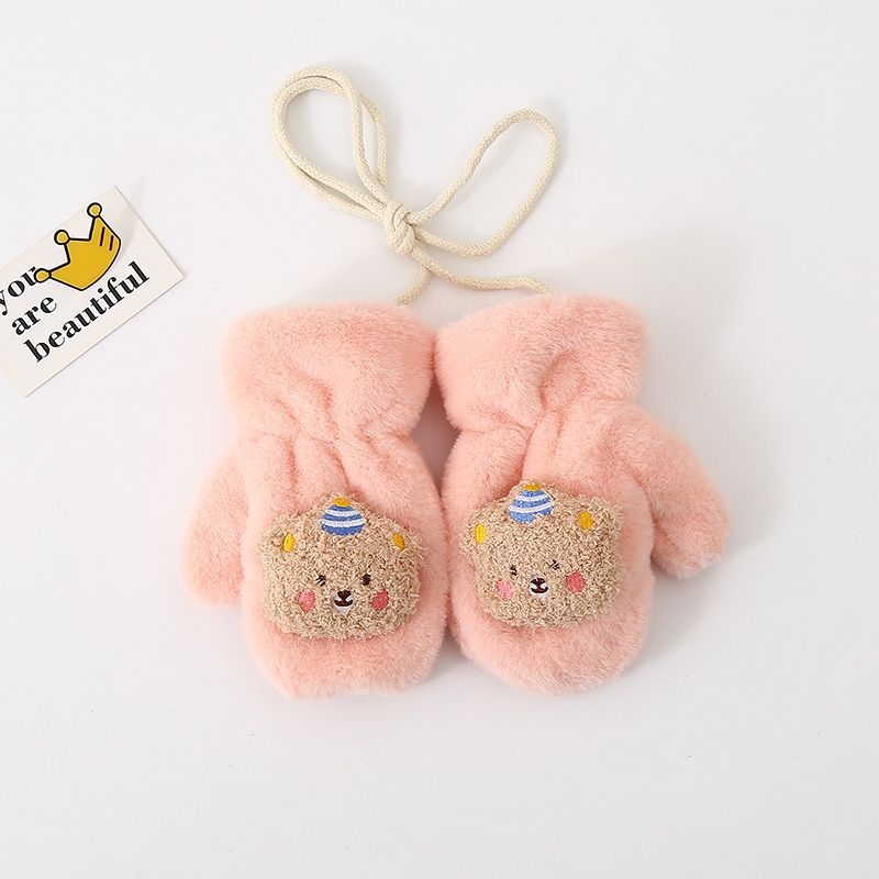 Παιδικά γάντια-μιτίνες για το χειμώνα, επενδυμένα με κασμίρ, θερμά, με μοτίβο αρκούδας, για ηλικίες 1–6 ετών