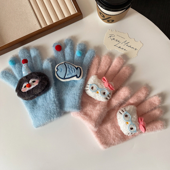 Γυναικεία χειμερινά γάντια από μαλλί με βελούδινη επένδυση, συμβατά με οθόνη αφής, σχέδιο καρτούν, αυθεντικός σχεδιασμός