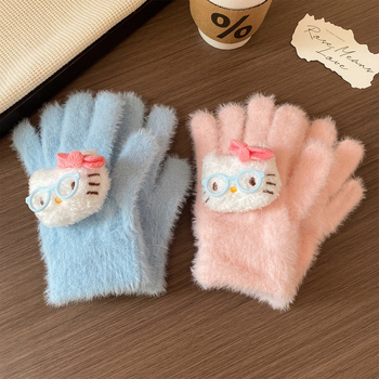 Γυναικεία χειμερινά γάντια από μαλλί με βελούδινη επένδυση, συμβατά με οθόνη αφής, σχέδιο καρτούν, αυθεντικός σχεδιασμός