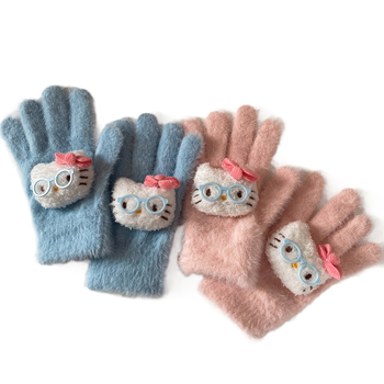 Γυναικεία χειμερινά γάντια από μαλλί με βελούδινη επένδυση, συμβατά με οθόνη αφής, σχέδιο καρτούν, αυθεντικός σχεδιασμός