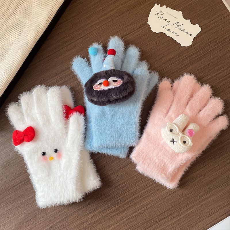 Γυναικεία χειμερινά γάντια από μαλλί με βελούδινη επένδυση, συμβατά με οθόνη αφής, σχέδιο καρτούν, αυθεντικός σχεδιασμός