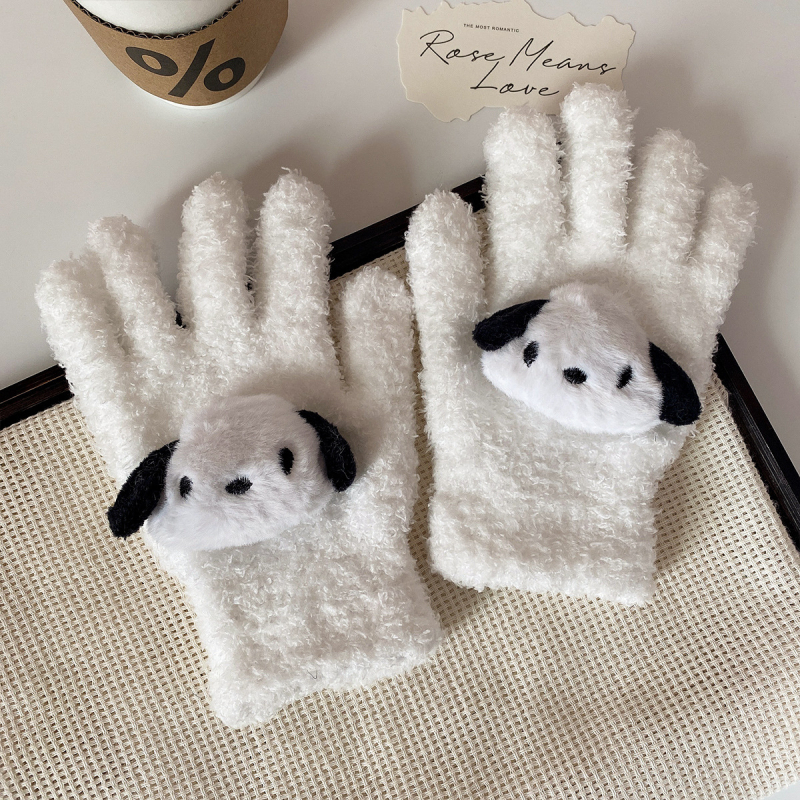 Γυναικεία χειμερινά γάντια από μαλλί με βελούδινη επένδυση, συμβατά με οθόνη αφής, σχέδιο καρτούν, αυθεντικός σχεδιασμός