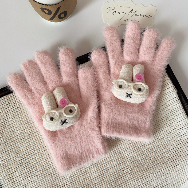 Γυναικεία χειμερινά γάντια από μαλλί με βελούδινη επένδυση, συμβατά με οθόνη αφής, σχέδιο καρτούν, αυθεντικός σχεδιασμός