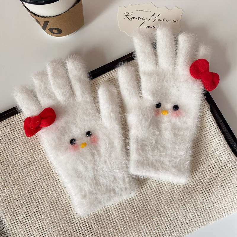 Γυναικεία χειμερινά γάντια από μαλλί με βελούδινη επένδυση, συμβατά με οθόνη αφής, σχέδιο καρτούν, αυθεντικός σχεδιασμός