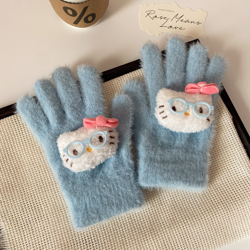 Γυναικεία χειμερινά γάντια από μαλλί με βελούδινη επένδυση, συμβατά με οθόνη αφής, σχέδιο καρτούν, αυθεντικός σχεδιασμός