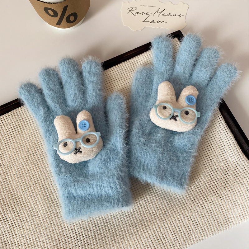 Γυναικεία χειμερινά γάντια από μαλλί με βελούδινη επένδυση, συμβατά με οθόνη αφής, σχέδιο καρτούν, αυθεντικός σχεδιασμός