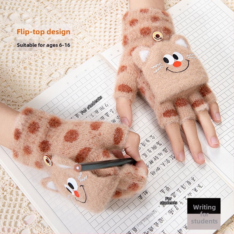 Μαθητικά γάντια φθινοπωρινά-χειμερινά, ακρυλικά, γάντια με μισά δάχτυλα, καρτούν μοτίβο, πλεκτά, ηλικίες 5–16