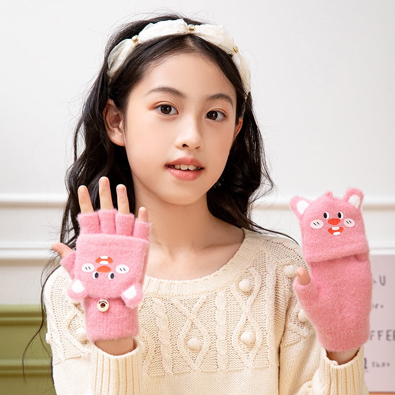 Μαθητικά γάντια φθινοπωρινά-χειμερινά, ακρυλικά, γάντια με μισά δάχτυλα, καρτούν μοτίβο, πλεκτά, ηλικίες 5–16