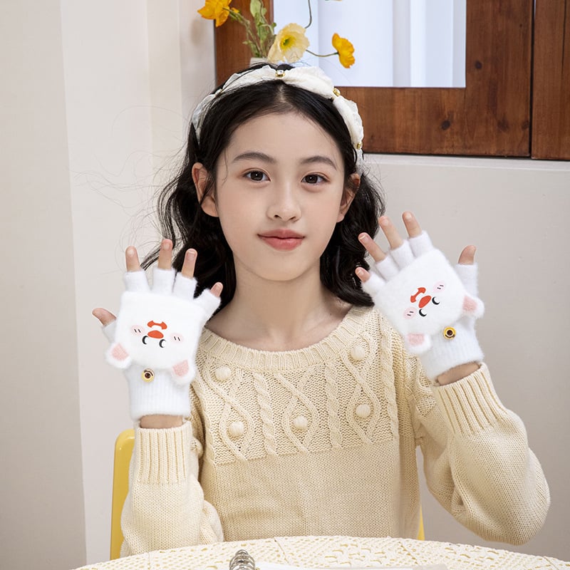 Μαθητικά γάντια φθινοπωρινά-χειμερινά, ακρυλικά, γάντια με μισά δάχτυλα, καρτούν μοτίβο, πλεκτά, ηλικίες 5–16