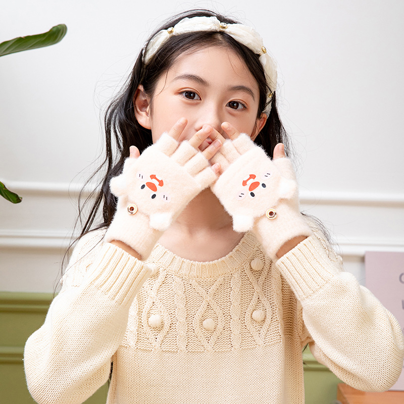 Μαθητικά γάντια φθινοπωρινά-χειμερινά, ακρυλικά, γάντια με μισά δάχτυλα, καρτούν μοτίβο, πλεκτά, ηλικίες 5–16