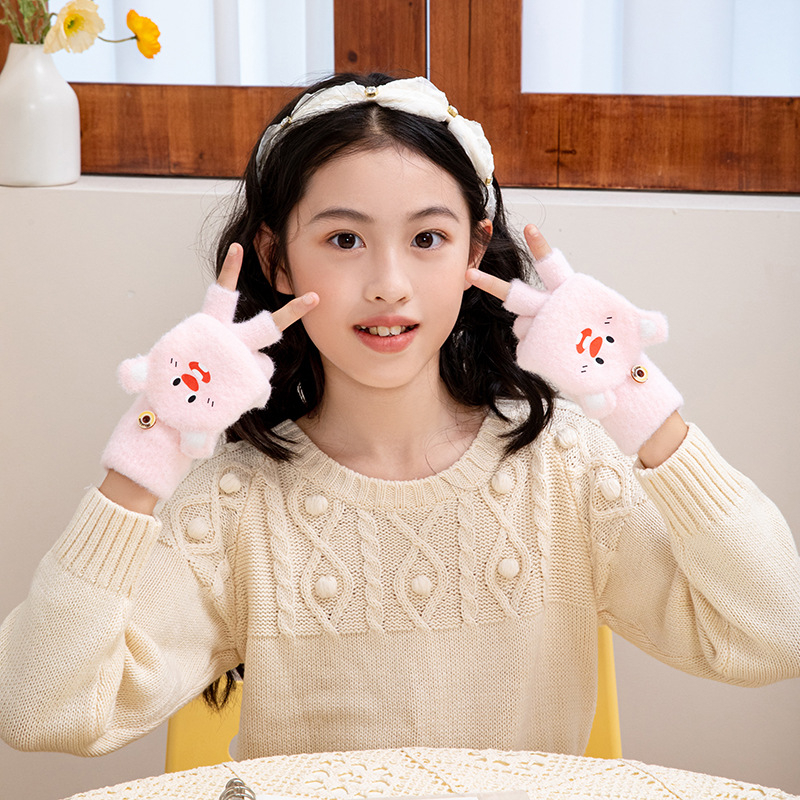 Μαθητικά γάντια φθινοπωρινά-χειμερινά, ακρυλικά, γάντια με μισά δάχτυλα, καρτούν μοτίβο, πλεκτά, ηλικίες 5–16