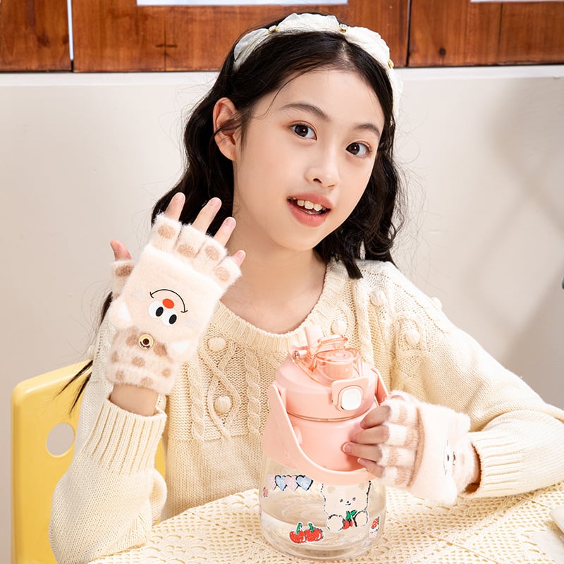 Μαθητικά γάντια φθινοπωρινά-χειμερινά, ακρυλικά, γάντια με μισά δάχτυλα, καρτούν μοτίβο, πλεκτά, ηλικίες 5–16