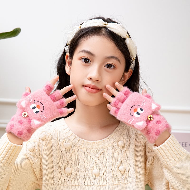 Μαθητικά γάντια φθινοπωρινά-χειμερινά, ακρυλικά, γάντια με μισά δάχτυλα, καρτούν μοτίβο, πλεκτά, ηλικίες 5–16