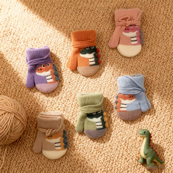 Μωρουδιακές γάντες-μιτίνες για 0–3 ετών, χειμερινή ζεστασιά, unisex, σχέδιο καρτούν με εκτύπωση