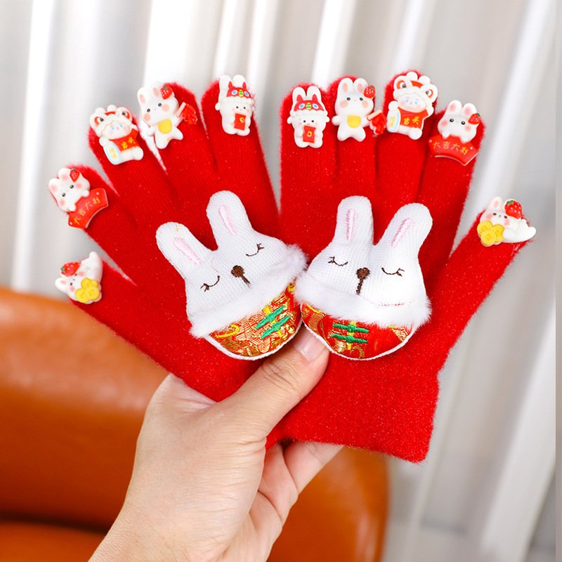 Mănuși de iarnă pentru copii, tricotate cu cinci degete, jacquard, model monocrom, calde pentru iarnă și toamnă, potrivite pentru copii 6–10 ani