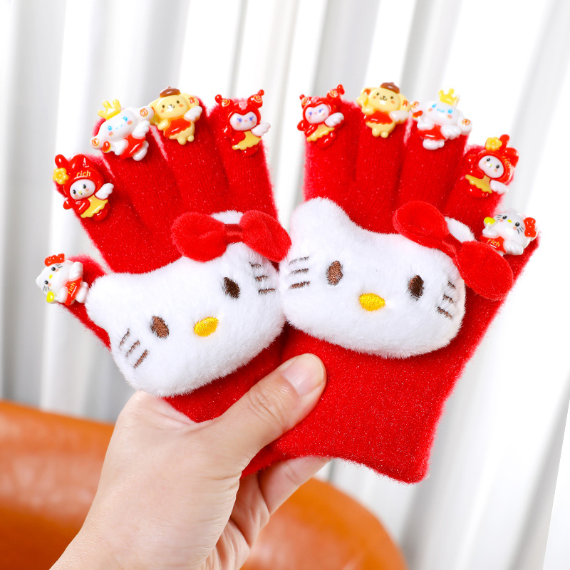 Mănuși de iarnă pentru copii, tricotate cu cinci degete, jacquard, model monocrom, calde pentru iarnă și toamnă, potrivite pentru copii 6–10 ani