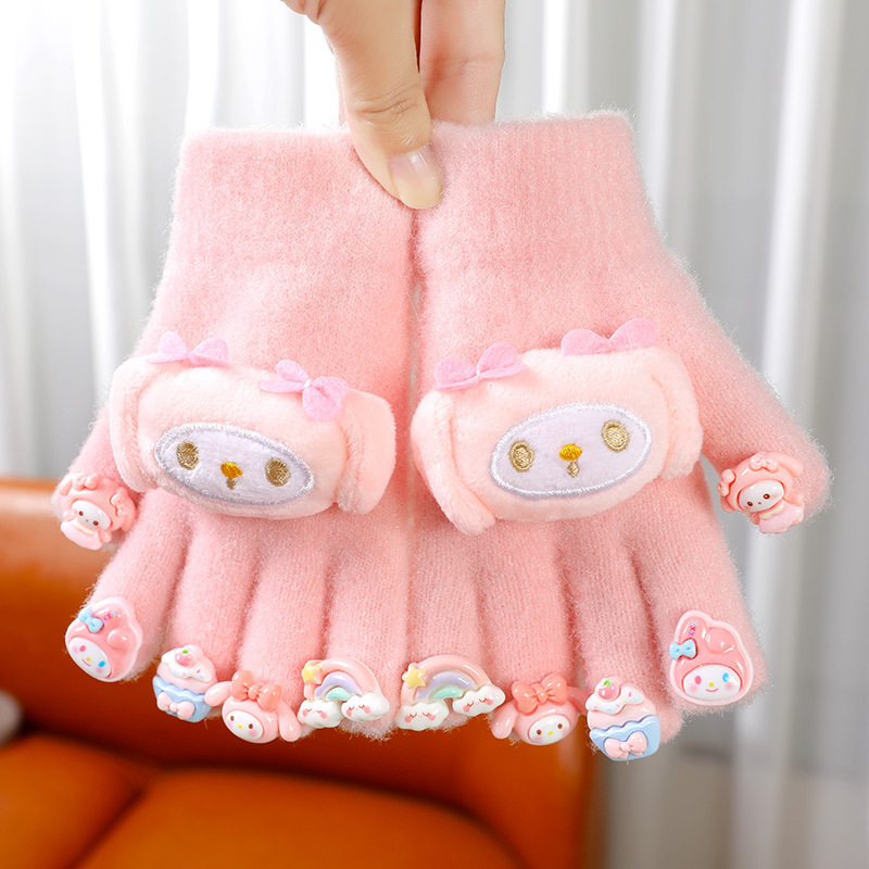 Mănuși de iarnă pentru copii, tricotate cu cinci degete, jacquard, model monocrom, calde pentru iarnă și toamnă, potrivite pentru copii 6–10 ani