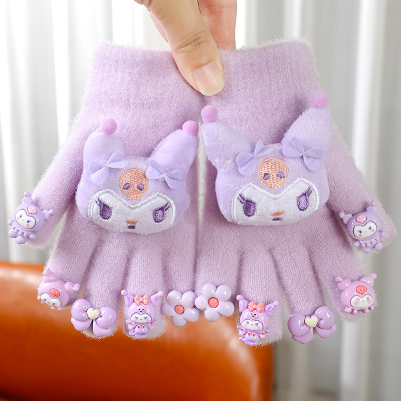 Mănuși de iarnă pentru copii, tricotate cu cinci degete, jacquard, model monocrom, calde pentru iarnă și toamnă, potrivite pentru copii 6–10 ani