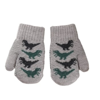 Dječje zimske rukavice – dvostrano plisirane podstava, pleteni imitacija kašmira, motiv dinosaura, unisex