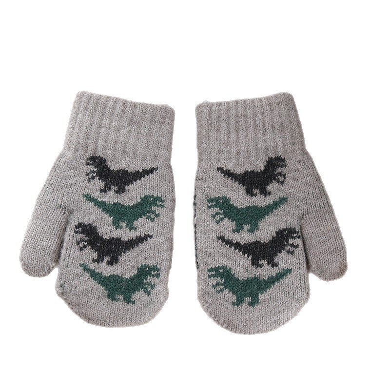 Dječje zimske rukavice – dvostrano plisirane podstava, pleteni imitacija kašmira, motiv dinosaura, unisex