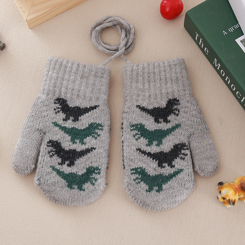 Dječje zimske rukavice – dvostrano plisirane podstava, pleteni imitacija kašmira, motiv dinosaura, unisex