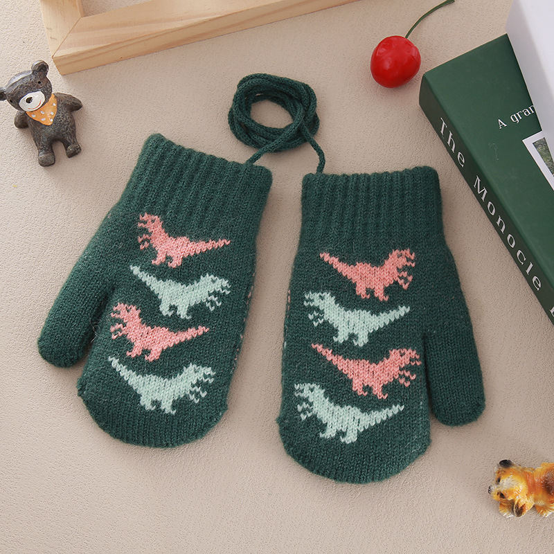 Dječje zimske rukavice – dvostrano plisirane podstava, pleteni imitacija kašmira, motiv dinosaura, unisex