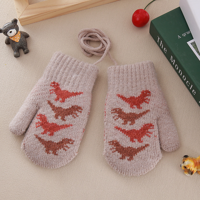 Dječje zimske rukavice – dvostrano plisirane podstava, pleteni imitacija kašmira, motiv dinosaura, unisex