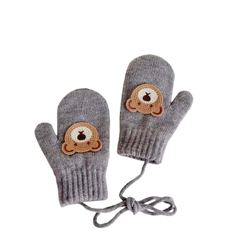 Παιδικά γάντια μαλλί με σχέδιο αρκούδας, πλεκτά για τον χειμώνα, ηλικία 1-4 ετών