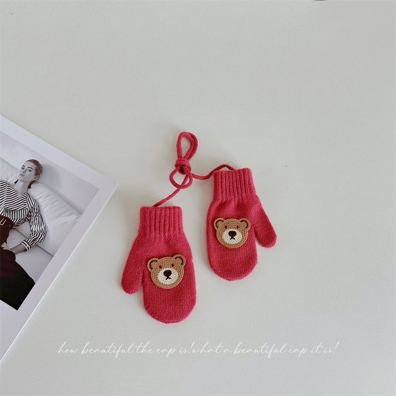 Παιδικά γάντια μαλλί με σχέδιο αρκούδας, πλεκτά για τον χειμώνα, ηλικία 1-4 ετών