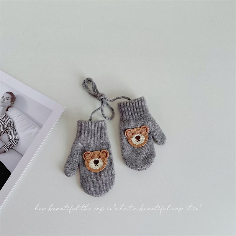 Παιδικά γάντια μαλλί με σχέδιο αρκούδας, πλεκτά για τον χειμώνα, ηλικία 1-4 ετών