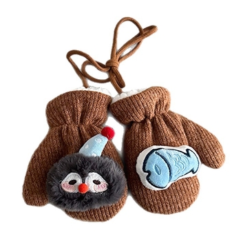 Dječje zimske rukavice s dizajnom pingvina, pletene, tie-dye, unisex, korejski stil s podijeljenim prstima, zadržavaju toplinu, uzrast 1–6 godina