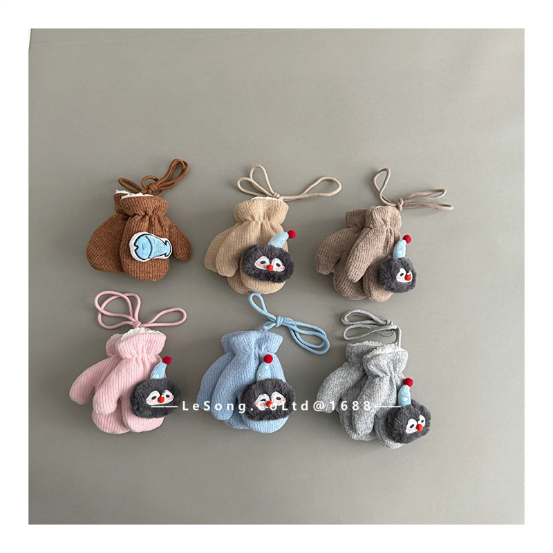 Dječje zimske rukavice s dizajnom pingvina, pletene, tie-dye, unisex, korejski stil s podijeljenim prstima, zadržavaju toplinu, uzrast 1–6 godina