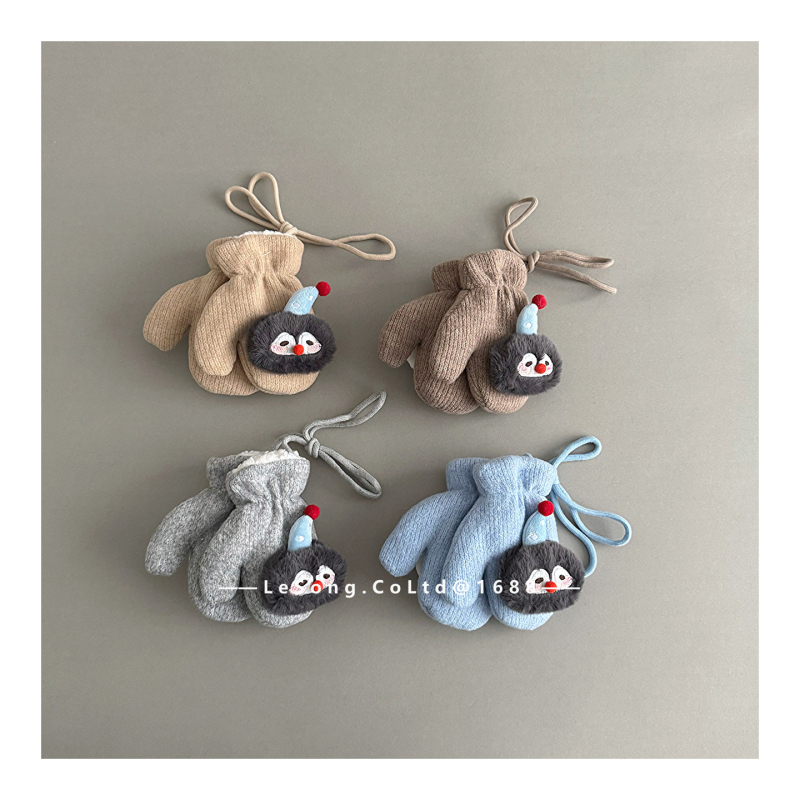 Dječje zimske rukavice s dizajnom pingvina, pletene, tie-dye, unisex, korejski stil s podijeljenim prstima, zadržavaju toplinu, uzrast 1–6 godina