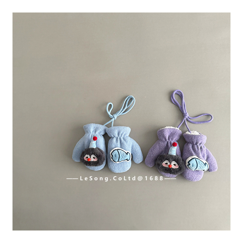 Dječje zimske rukavice s dizajnom pingvina, pletene, tie-dye, unisex, korejski stil s podijeljenim prstima, zadržavaju toplinu, uzrast 1–6 godina