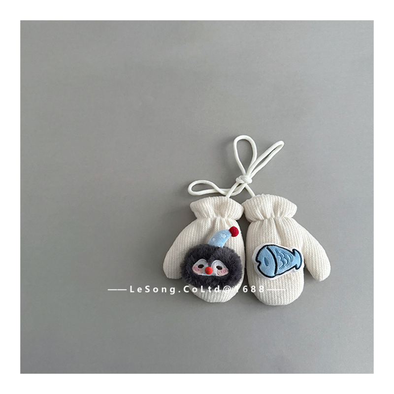 Dječje zimske rukavice s dizajnom pingvina, pletene, tie-dye, unisex, korejski stil s podijeljenim prstima, zadržavaju toplinu, uzrast 1–6 godina