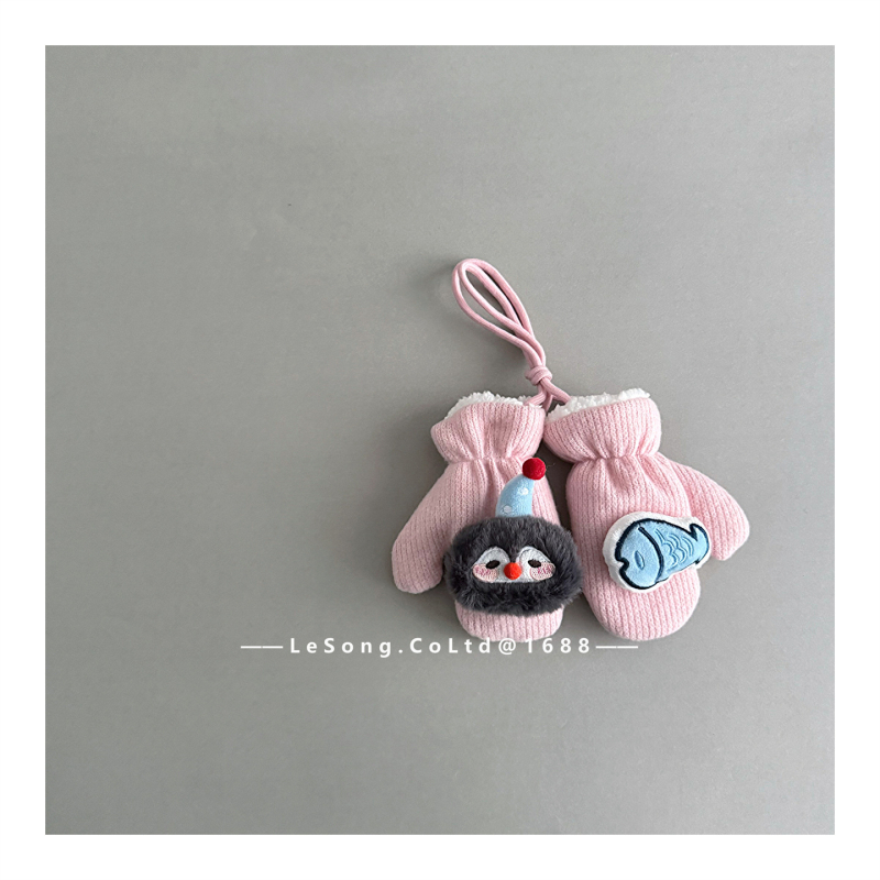 Dječje zimske rukavice s dizajnom pingvina, pletene, tie-dye, unisex, korejski stil s podijeljenim prstima, zadržavaju toplinu, uzrast 1–6 godina