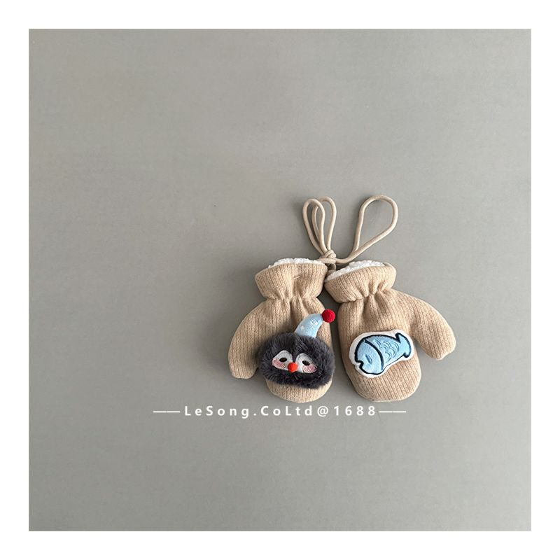 Dječje zimske rukavice s dizajnom pingvina, pletene, tie-dye, unisex, korejski stil s podijeljenim prstima, zadržavaju toplinu, uzrast 1–6 godina