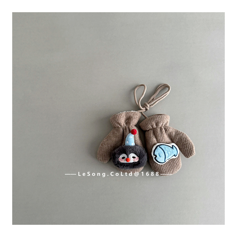 Dječje zimske rukavice s dizajnom pingvina, pletene, tie-dye, unisex, korejski stil s podijeljenim prstima, zadržavaju toplinu, uzrast 1–6 godina