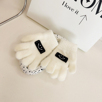 Παιδικές πλεκτές γάντες με πέντε δάχτυλα, σχέδιο με χαμόγελο, ζεστές, unisex