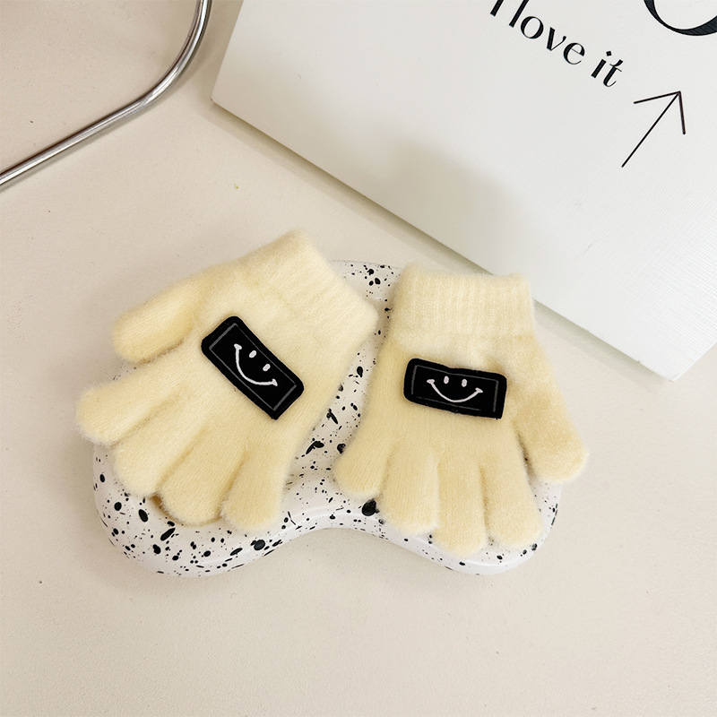 Παιδικές πλεκτές γάντες με πέντε δάχτυλα, σχέδιο με χαμόγελο, ζεστές, unisex