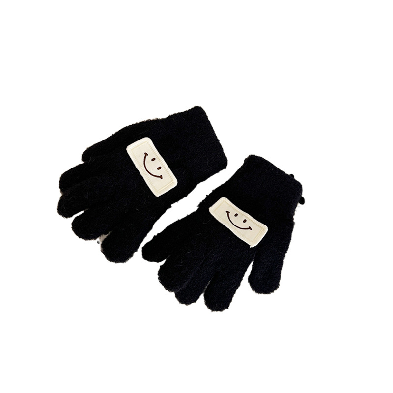 Παιδικές πλεκτές γάντες με πέντε δάχτυλα, σχέδιο με χαμόγελο, ζεστές, unisex